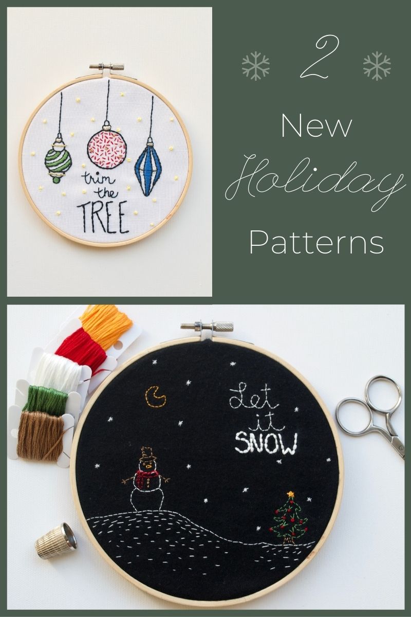 two completed Christmas embroidery patterns for the holidays. Ornaments and snowman shown